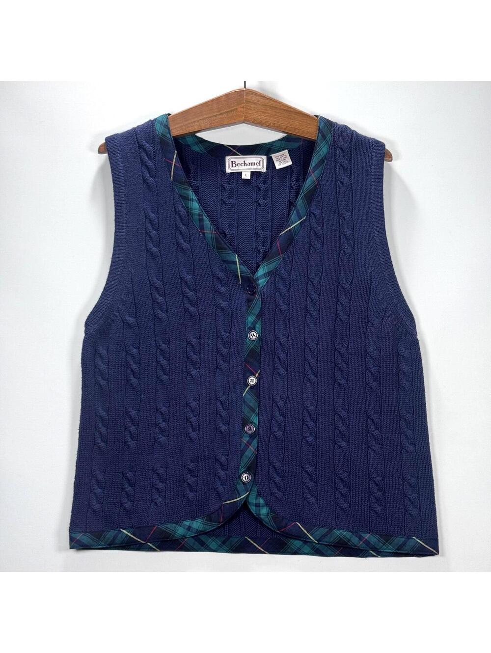 VTG 90’s Bechamel Navy Blue Cable Knit Sweater Vest - L
